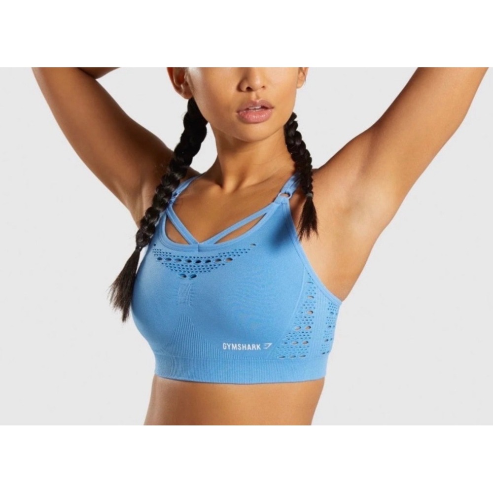 Gymshark Energy+ Seamless Sports Bra Blue Multi-Strap Eyelet Small